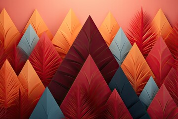 Obraz premium Autumn abstract shapes. Illustration of leaves and trees, copy space, Triangle shapes 