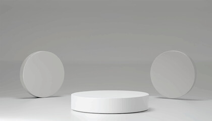 Minimal white podium or pedestal for product showcase, empty platform stand display, blank stage for presentation, 3d vector


