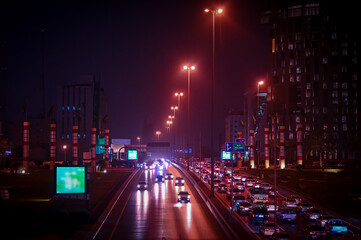 Night traffic on the road in Riyadh, Saudi Arabia. Night traffic.