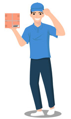 2.	Illustration vector graphic of delivery courier character on isolated white background. Perfect for logistics and technology concept, design elements, advertisement, banner, flyer, etc.