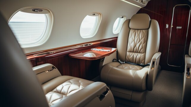 Interior of a private jet made with Ai generative technology, Property is fictional