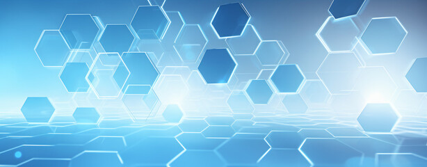 light blue Technology banner design with hexagons abstract