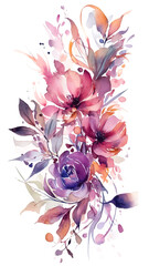 Flowers painted in watercolor on a white background, generative AI.