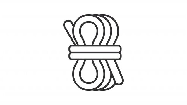 Black icon animation of rope, HD video with transparent background, seamless loop 4K video representing hiking gear.