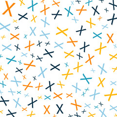 Seamless abstract X letter vector geometric pattern. Colorful letters on white background. Random order. Gift wrapping paper, fabric, poster. Bed linen and interior. School and learning theme.