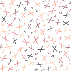 Seamless abstract X letter vector geometric pattern. Colorful letters on white background. Random order. Gift wrapping paper, fabric, poster. Bed linen and interior. School and learning theme.