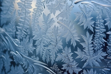 Illustration of winter frost patterns on glass of window