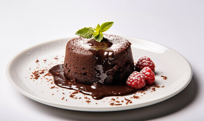 Fototapeta na wymiar chocolate lava cake with rasp berries