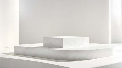 Fototapeta na wymiar background scene with white marble stone podium for product presentation or showcase
