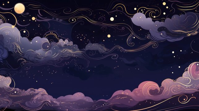 Celestial Pink blue abstract cosmic space universe background, fairytale magic card, horizontal banner. Modern AI illustration for astronomy Web design, tarot, wedding invitation, posters..