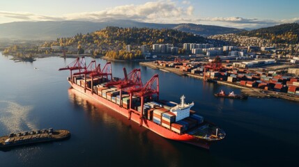 Big port containers aerial view. Container ships business. Generative AI.