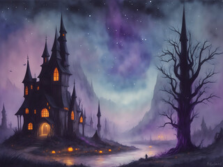Fototapeta na wymiar Halloween fantasy landscape scary night