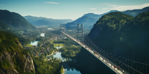 Road and viaduct from Granatilla viewpoint, Spain, Aerial View of Fraser Valley with Canadian Nature Mountain Landscape Background. Colorful Sunset Sky Art Render, generative AI