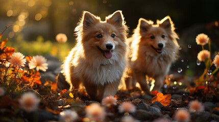 dog in autumn forest