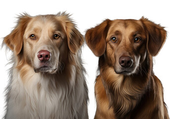 two dogs looking at the camera isolated on transparent background