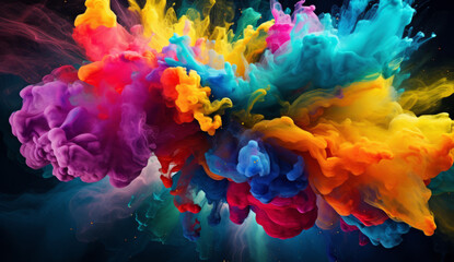 Color paint explosion of paint cloud drips in vibrant colors. A burst of colorful pigment particles in water.