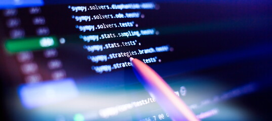 computer code with virtual screen. Programming code technology.