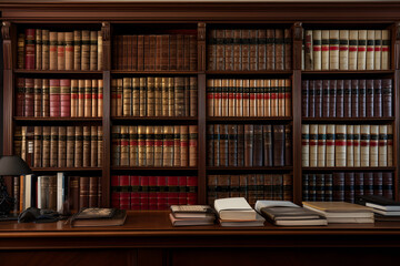 Law Library. Rows of Books and Legal References in a Law Firm - obrazy, fototapety, plakaty