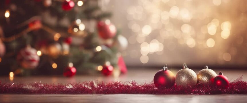 Christmas tree and gifts. Seamless looping video background animation. Anamorphic video