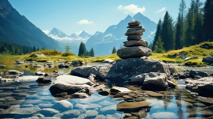 Crédence de cuisine en verre imprimé Tatras Sack of zen stones in the mountains