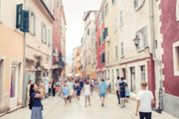 Rovinj, Croatia. Cropped shot of a blurred stone paved street inside the old town. Istria.