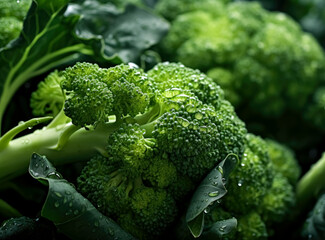 Close up image of the baby broccoli,  broccoli is growing on the plant, with leaves, broccoli with orange spots. 