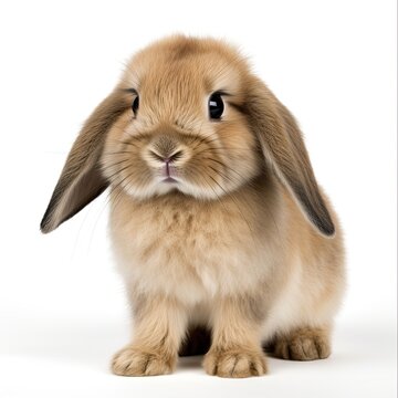 Adorable Baby Holland Lop Rabbit on White Background - Domestic, Cute and Creamy Brown Fur