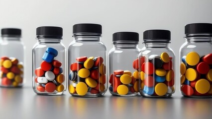 tablets and capsules kept in glass bottles 