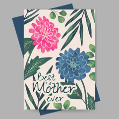 mothers day greeting card with flower watercolor illustration