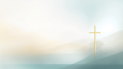 Light pastel background with a golden cross, generative AI.