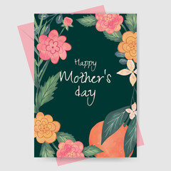 mothers day greeting card with flower and fruit watercolor illustration
