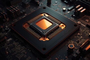 CPU on futuristic high tech motherboard.