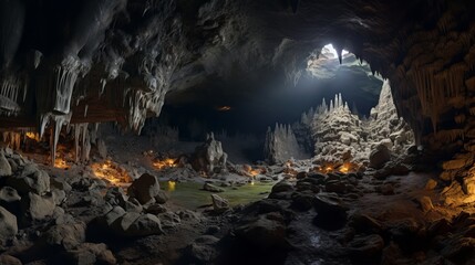 View from the ground inside a mysterious cave in Bulgaria, Davetashka.