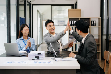 Those who work hard, win in the conference room new startup project in office.