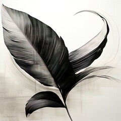 abstraction banana leaves, black and white on white background.