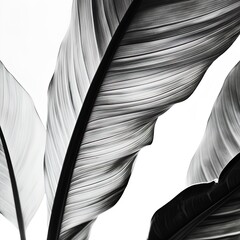 abstraction banana leaves, black and white on white background.