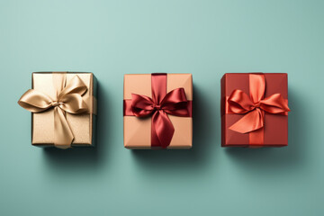 Three gift boxes on a blue background