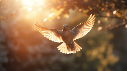 Obraz premium a bird flying with the sunlight behind it