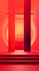 Red background with christian cross, generative AI.