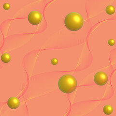 Abstract background with gold balls, line orange. 