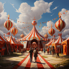 Circus, people go to see circus, circus tent circus, people, spectators, couple goes on a date, kids, fun, park,