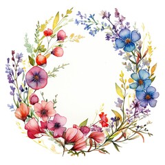 A beautiful floral wreath  on white background. Generative Ai