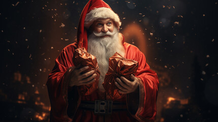 santa claus with present in hand, christmas, generative ai