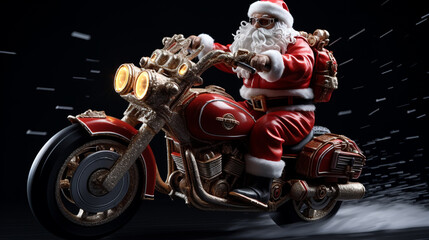 santa claus riding a motorcycle, christmas, generative ai
