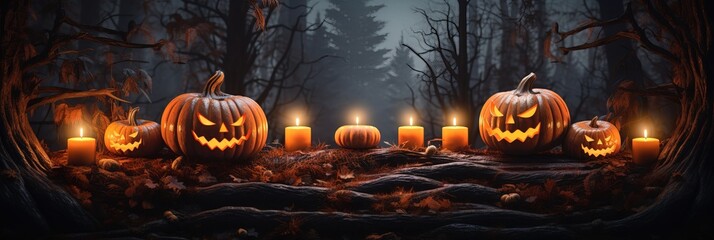 Forest with some Halloween Decorations. Scary & Horror. - obrazy, fototapety, plakaty
