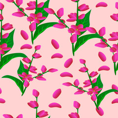 Panicle of Pink Flower and Petal Pattern, Tile