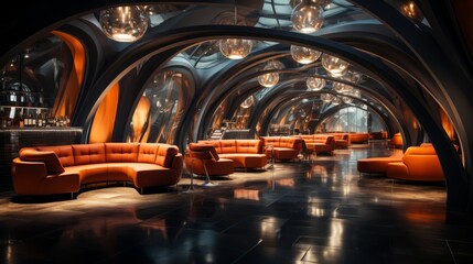 Luxury nightclub with modern architecture and lighting. Generative AI.