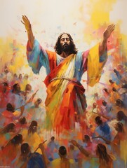 Fototapeta premium Contemporary Portrayal of Jesus Blessing a Crowd