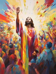 Fototapeta premium Contemporary Portrayal of Jesus Blessing a Crowd