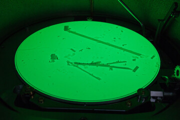 Amosite fibers (asbestos variety) seen on the fluorescent screen of a transmission electron microscope (TEM), x12 000 magnification. Environmental laboratory specialised in asbestos